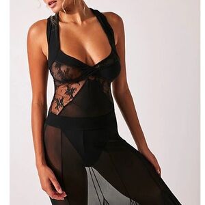 Free People Intimates Black Lace One-Piece Bodysuit